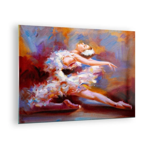 Impression sur verre - Image sur verre - Une ballerine dans une pose dynamique sur un fond de couleurs abstraites. - 70x50cm - La grâce du cygne - Décoration murale moderne pour le salon et la chambre ARTTOR