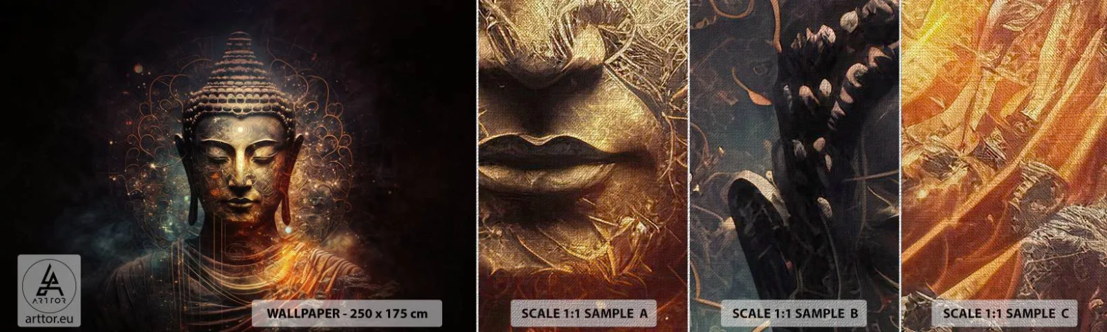 Échantillon de Papier Peint Premium Canvas - Équilibre spirituel - Bouddha, Méditation, Religion - 100x30 cm