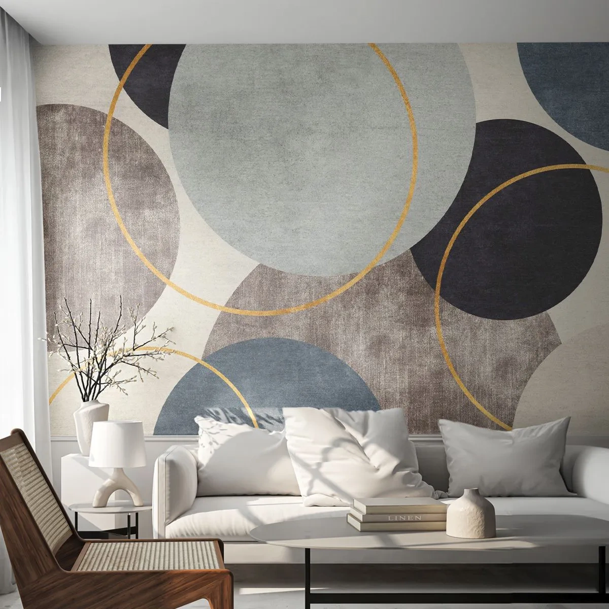 Papier Peint Photo Premium Sand - Cercles sur cercles - Les quartiers, Minimaliste, Morceau - 100x70 cm