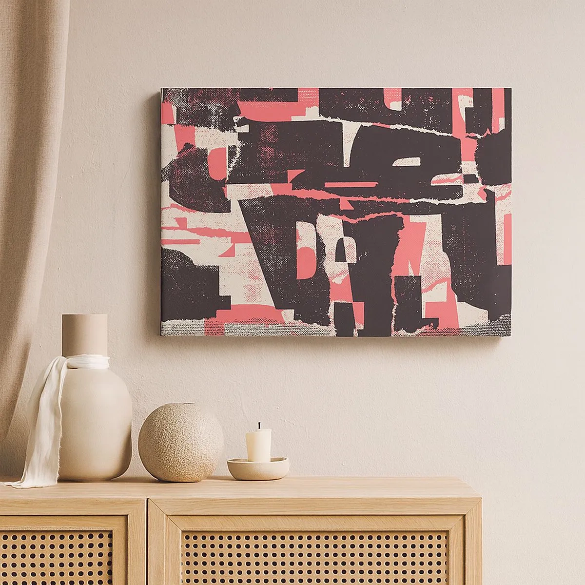Impression sur toile - Image sur toile - Une composition abstraite dans les tons de rose et de marron. - 70x50cm - Tout ce tapage - Décoration murale moderne pour le salon et la chambre ARTTOR