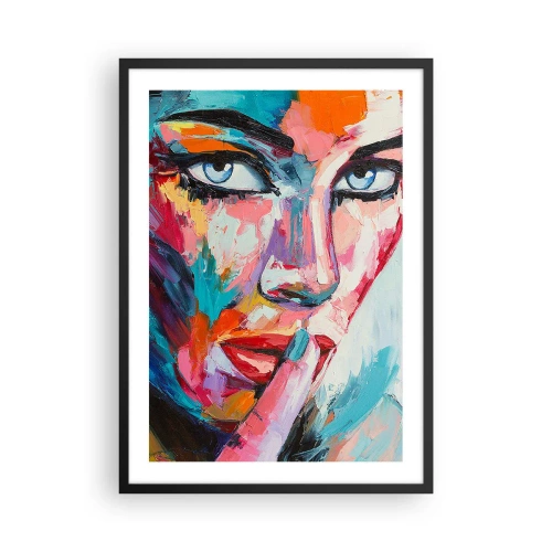 Affiche dans un cadre noir - Poster - Portrait coloré d'une femme dans un style expressif - 50x70cm - Notre premier secret - Décoration murale moderne pour le salon et la chambre ARTTOR