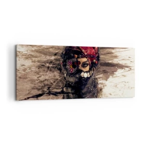 Impression sur toile - Image sur toile - Portrait artistique d'une femme en tenue orientale sur fond abstrait. - 120x50cm - Inquiétant, c'est le moins qu'on puisse dire - Décoration murale moderne pour le salon et la chambre ARTTOR