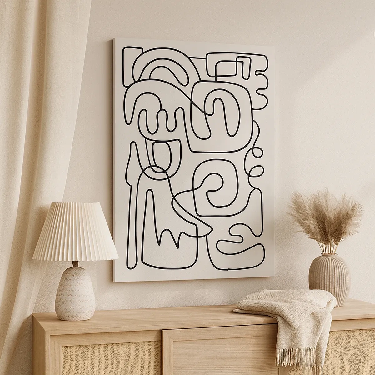 Impression sur toile - Image sur toile - Motif d'art linéaire abstrait en noir sur fond clair - 50x70cm - Suivez les indices - Décoration murale moderne pour le salon et la chambre ARTTOR