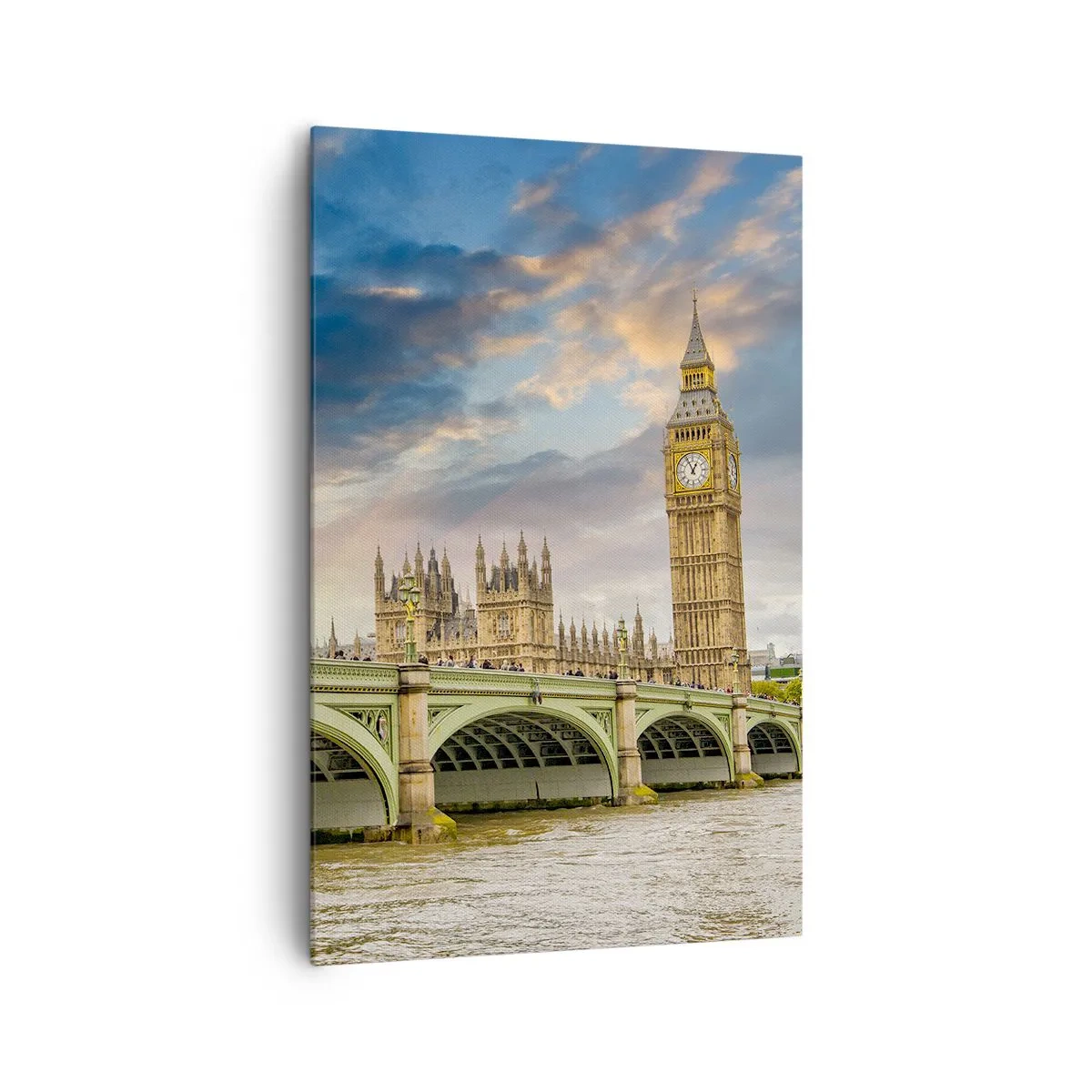 Impression sur toile - Image sur toile - Big Ben et le pont de Westminster contre le ciel au crépuscule - 80x120cm - Le temps s'est arrêté dans l'Empire - Décoration murale moderne pour le salon et la chambre ARTTOR