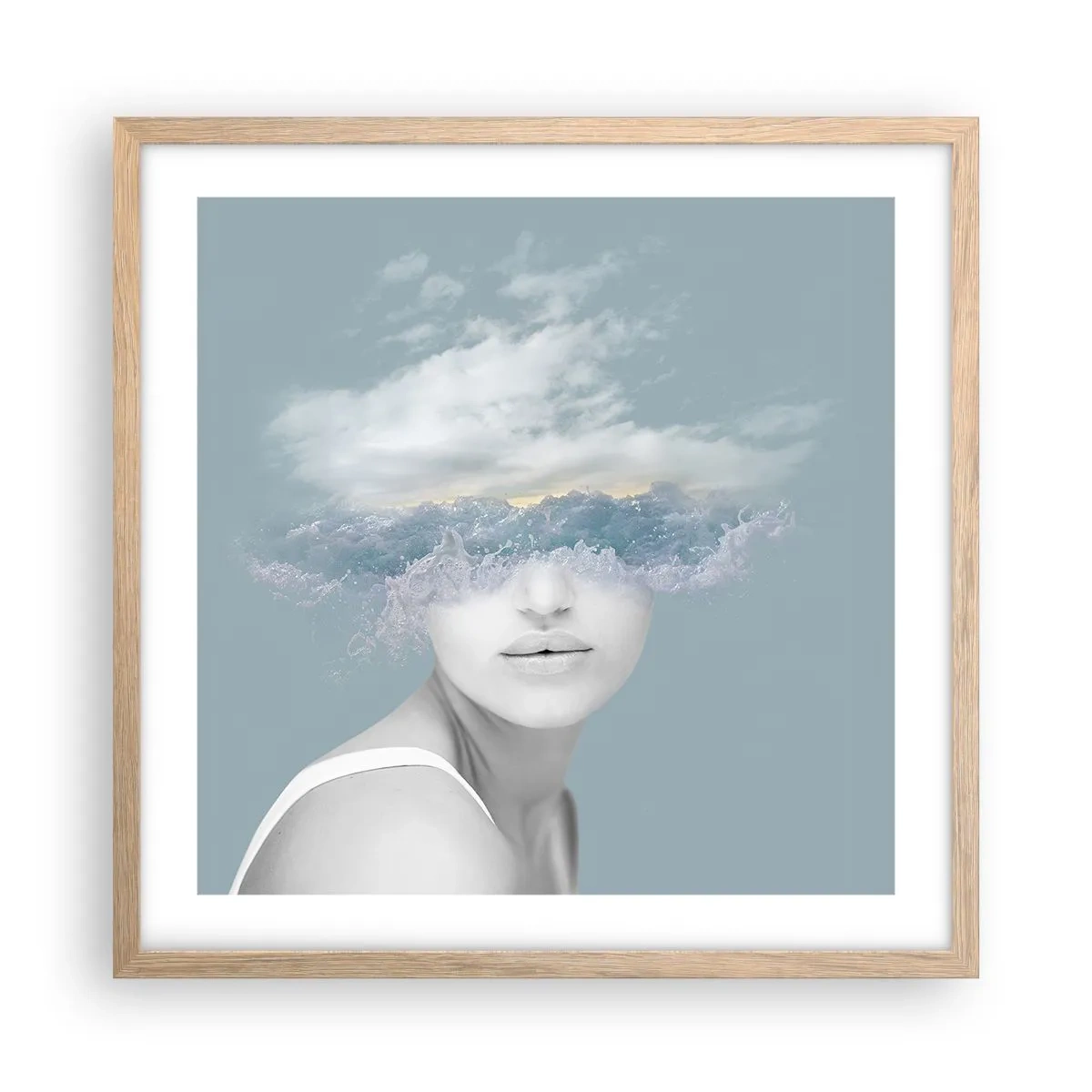 Affiche dans un chêne clair - Poster - La tête dans les nuages - 50x50 cm