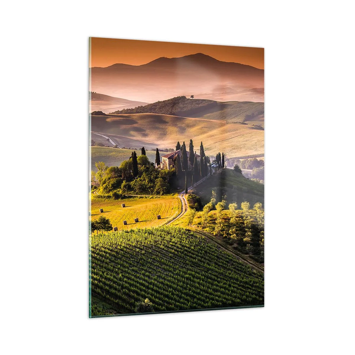 Impression sur verre - Image sur verre - Paysage toscan au lever du soleil - 50x70cm - Arcadie - le paysage toscan - Décoration murale moderne pour le salon et la chambre ARTTOR