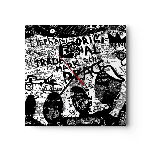 Horloge murale - Pendule murale - Graphiques en noir et blanc avec des motifs graffitis - 30x30cm - La richesse des rues - Décoration murale moderne pour le salon et la chambre ARTTOR