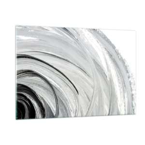 Impression sur verre - Image sur verre - Une spirale noire et blanche avec des coups de pinceau dynamiques. - 120x80cm - Composition orbitale - Décoration murale moderne pour le salon et la chambre ARTTOR