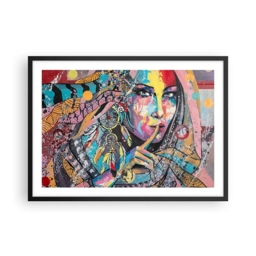 Affiche dans un cadre noir - Poster - Visage féminin coloré dans un style artistique - 70x50cm - Taisez-vous jusqu'à ce que vous compreniez - Décoration murale moderne pour le salon et la chambre ARTTOR