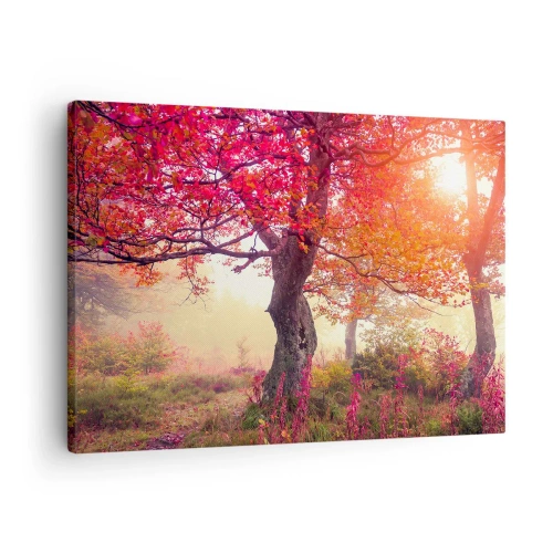 Impression sur toile - Image sur toile - Paysage d'automne avec des arbres aux couleurs intenses - 70x50cm - Frénésie de floraison - Décoration murale moderne pour le salon et la chambre ARTTOR