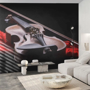 Papier Peint Photo Premium Sand - Vieux violon sur tissu rouge avec un fond sombre - 100x70cm - Musique des sentiments - Décoration murale moderne pour le salon et la chambre ARTTOR