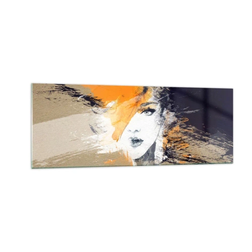 Impression sur verre - Image sur verre - Portrait abstrait d'une femme aux couleurs intenses - 140x50cm - Et la lumière fut - Décoration murale moderne pour le salon et la chambre ARTTOR