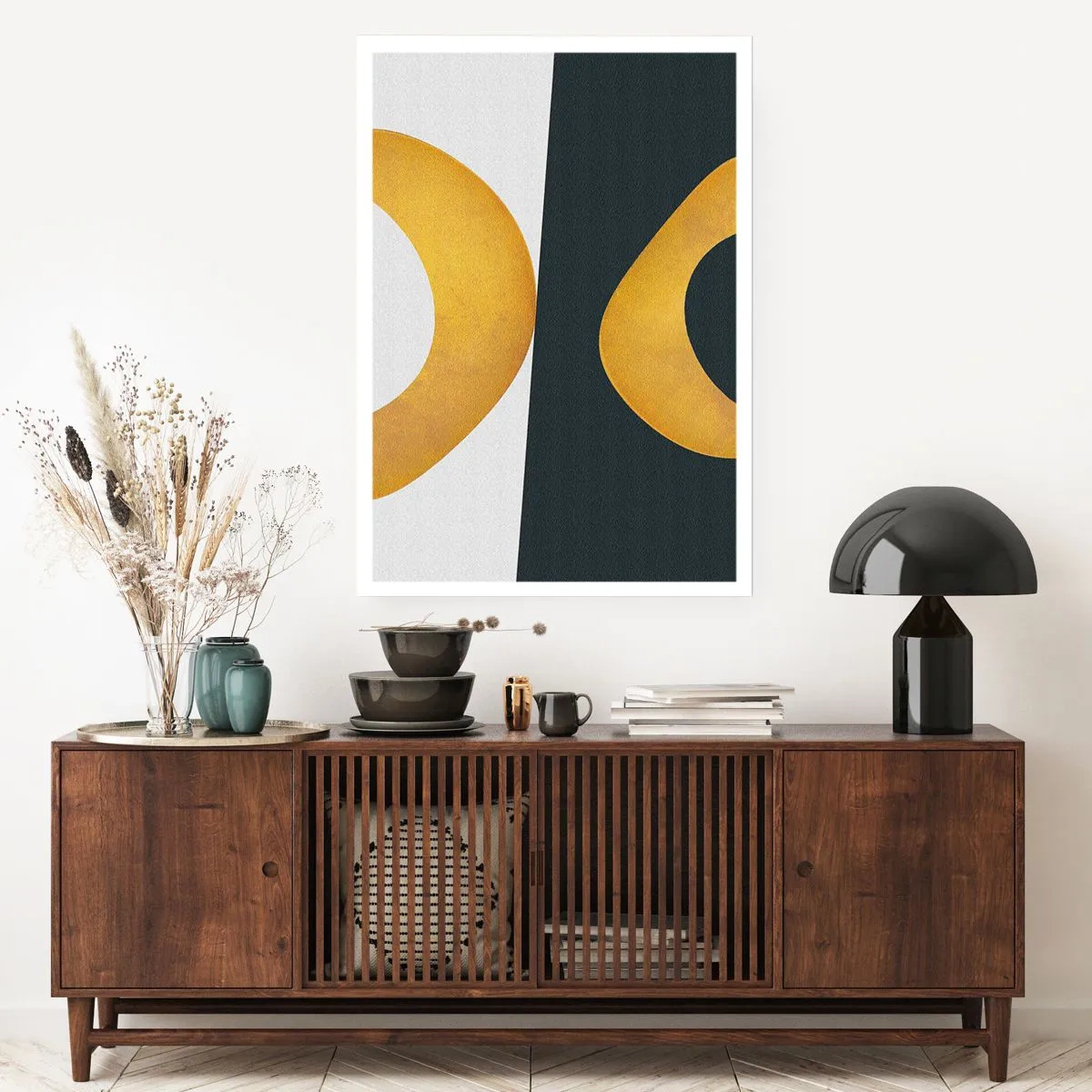 Affiche - Poster - Une composition abstraite avec des formes dominantes en or et vert foncé. - 50x70cm - Avant tout : l’or - Décoration murale moderne pour le salon et la chambre ARTTOR