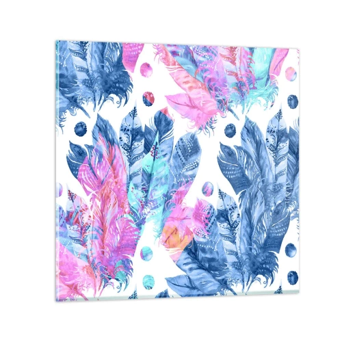 Impression sur verre - Image sur verre - Plumes en rose et bleu - 40x40 cm