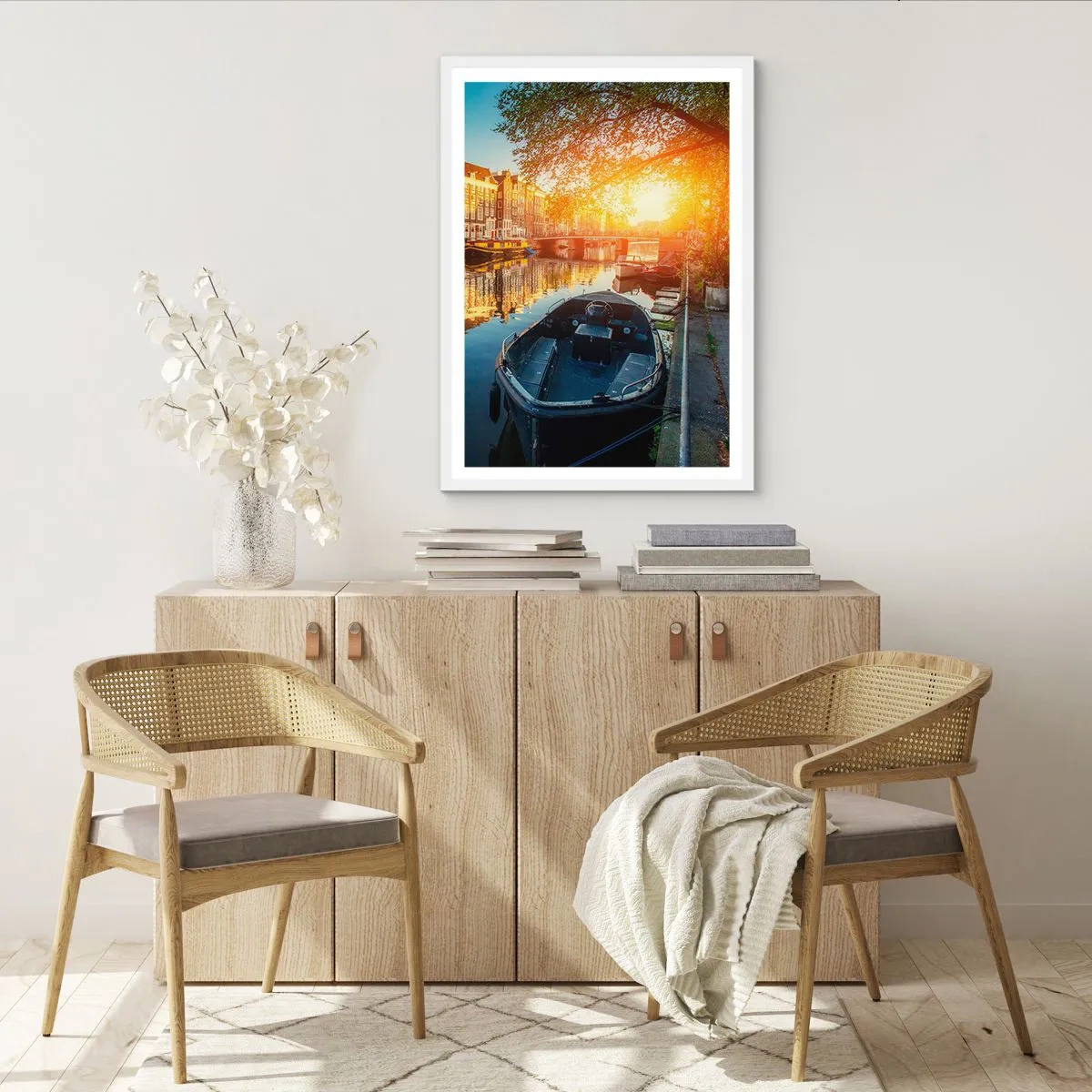 Affiche dans un cadre blanc - Poster - Début de journée à Amsterdam - 50x70 cm