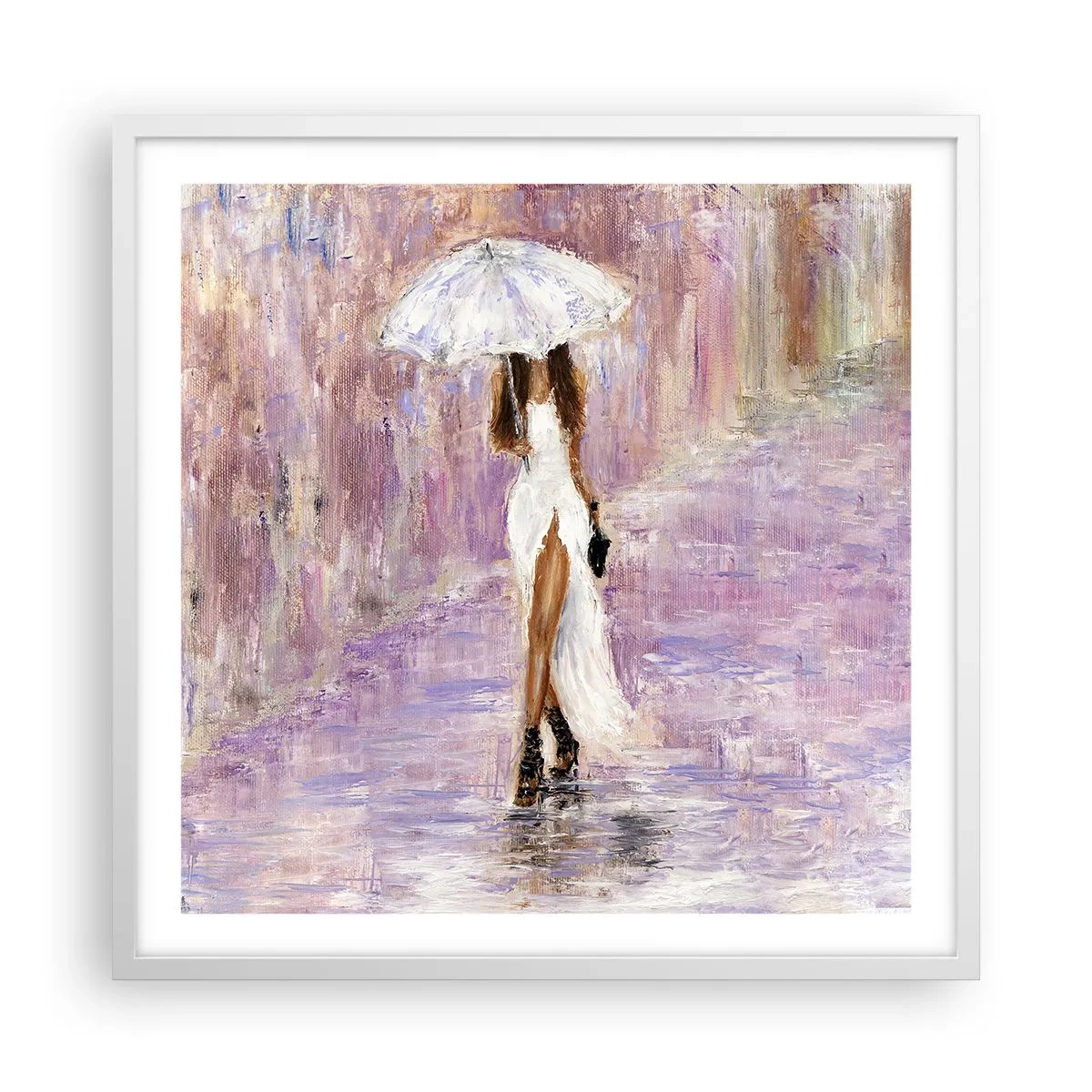 Affiche dans un cadre blanc - Poster - Sous la pluie lilas - 60x60 cm
