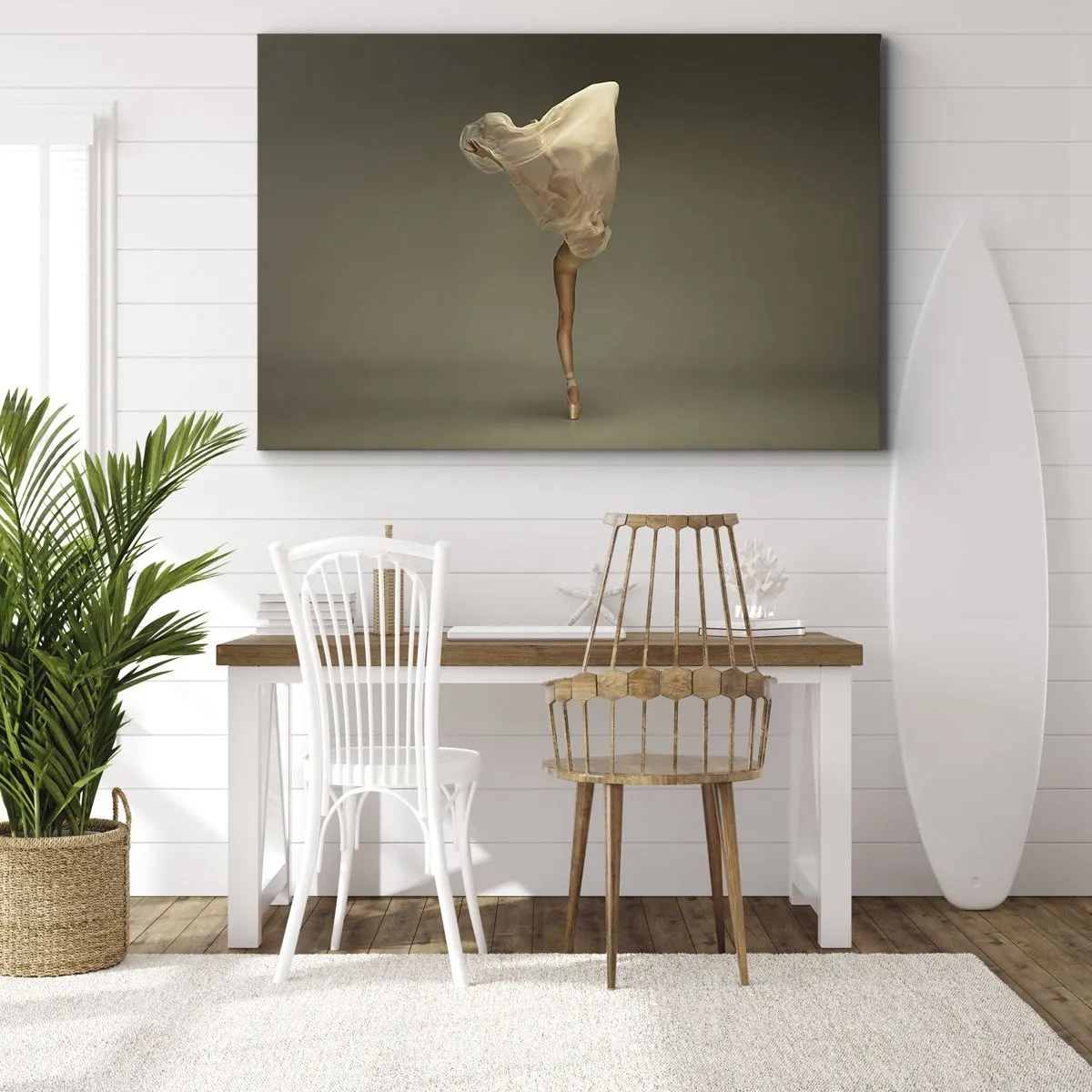 Impression sur toile - Image sur toile - Une danseuse flottant dans les airs avec du tissu - 70x50cm - Il va bientôt s'envoler - Décoration murale moderne pour le salon et la chambre ARTTOR
