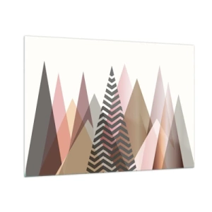 Impression sur verre - Image sur verre - Montagnes pastel géométriques avec un motif central - 100x70cm - Vue pyramidale - Décoration murale moderne pour le salon et la chambre ARTTOR
