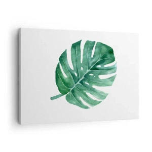 Impression sur toile - Image sur toile - Feuille de monstera verte dans un style minimaliste - 70x50cm - Concept vert - Décoration murale moderne pour le salon et la chambre ARTTOR