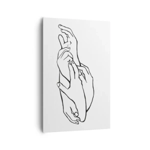 Impression sur toile - Image sur toile - Un croquis minimaliste de mains jointes dans un geste de délicatesse. - 80x120cm - Bon contact - Décoration murale moderne pour le salon et la chambre ARTTOR