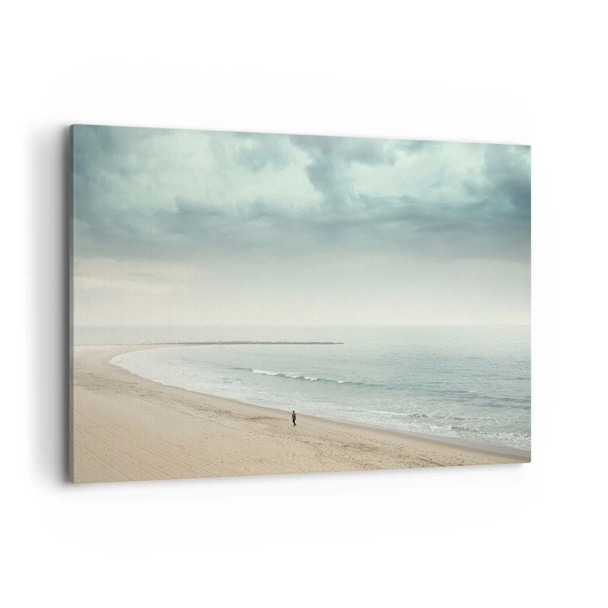 Impression sur toile - Image sur toile - Une silhouette solitaire sur une plage déserte au bord d'une mer calme - 100x70cm - à la recherche de la paix - Décoration murale moderne pour le salon et la chambre ARTTOR