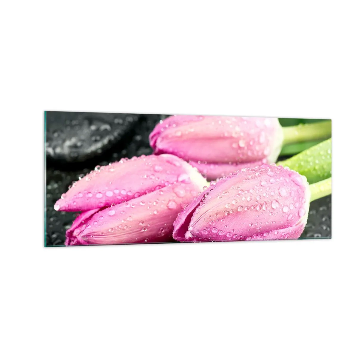 Impression sur verre - Image sur verre - Lilas trois sur une pierre noire - 100x40 cm