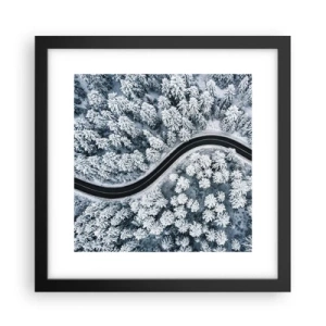 Affiche dans un cadre noir - Poster - À travers une forêt d'hiver - 30x30 cm