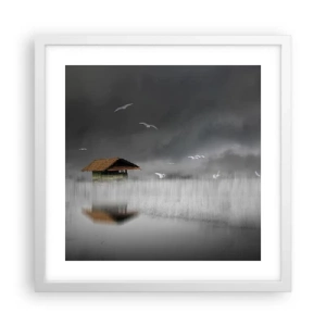 Affiche dans un cadre blanc - Poster - A l'abri de la pluie - 40x40 cm