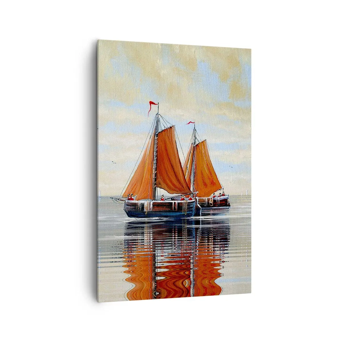 Impression sur toile - Image sur toile - Voiliers à deux mâts en eau calme - 80x120cm - He, navigue, marin - Décoration murale moderne pour le salon et la chambre ARTTOR