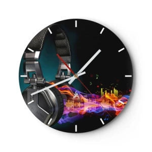 Horloge murale - Pendule murale - Casque avec visualisation musicale et effets de couleur - 30x30cm - Dans le feu de la musique - Décoration murale moderne pour le salon, la cuisine et la chambre ARTTOR