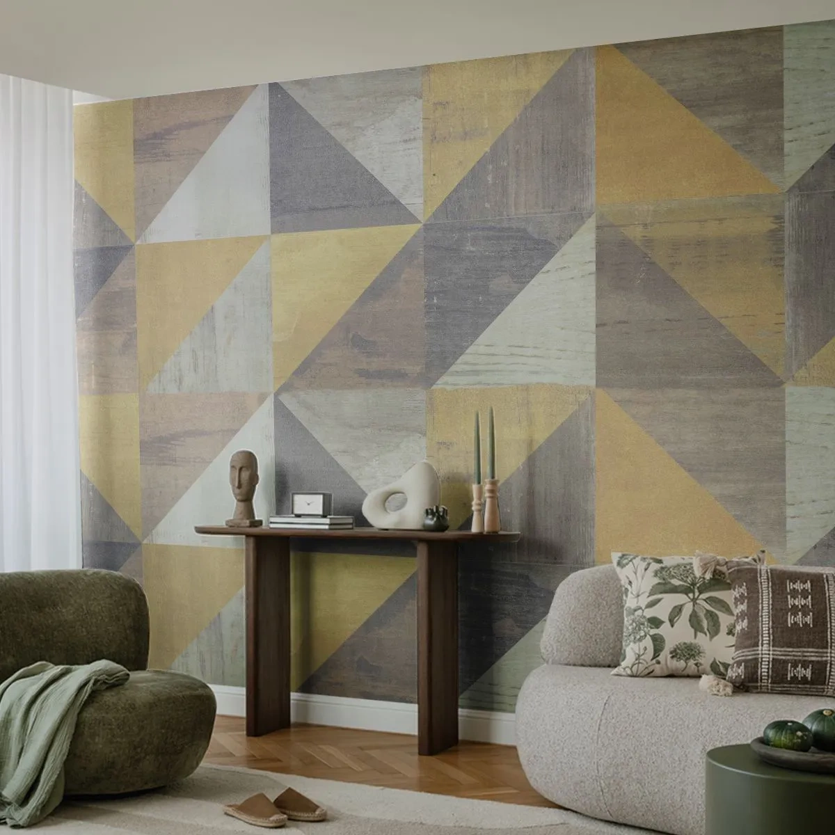 Papier Peint Photo Premium Sand - Suivant l'angle du triangle - Abstraction, Morceau, Triangles - 100x70 cm