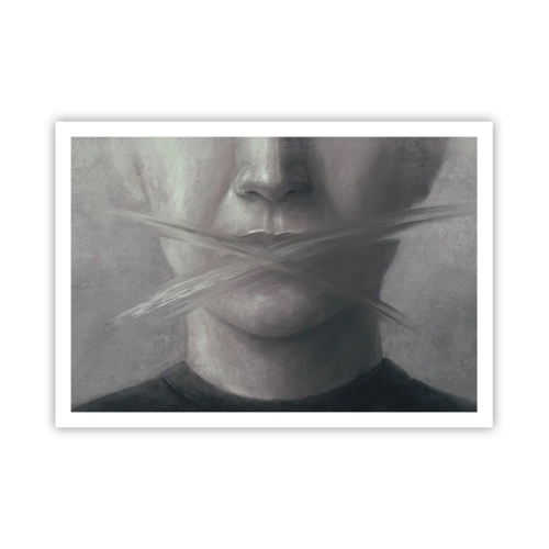 Affiche - Poster - Un portrait symbolique aux lèvres floues dans des tons gris. - 100x70cm - Sans mot - Décoration murale moderne pour le salon et la chambre ARTTOR