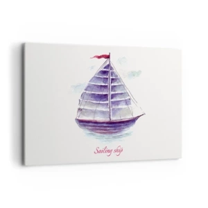 Impression sur toile - Image sur toile - Une aquarelle représentant un voilier sur l'eau avec une inscription délicate - 120x80cm - Plein de voiles et d’eau calme - Décoration murale moderne pour le salon et la chambre ARTTOR