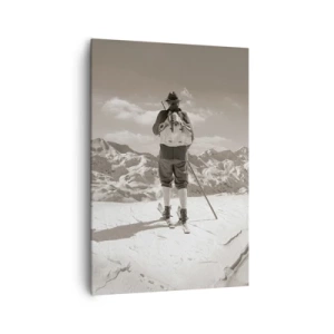 Impression sur toile - Image sur toile - Un skieur au sommet d'une montagne en noir et blanc - 70x100cm - Toutes les mêmes ces montagnes - Décoration murale moderne pour le salon et la chambre ARTTOR