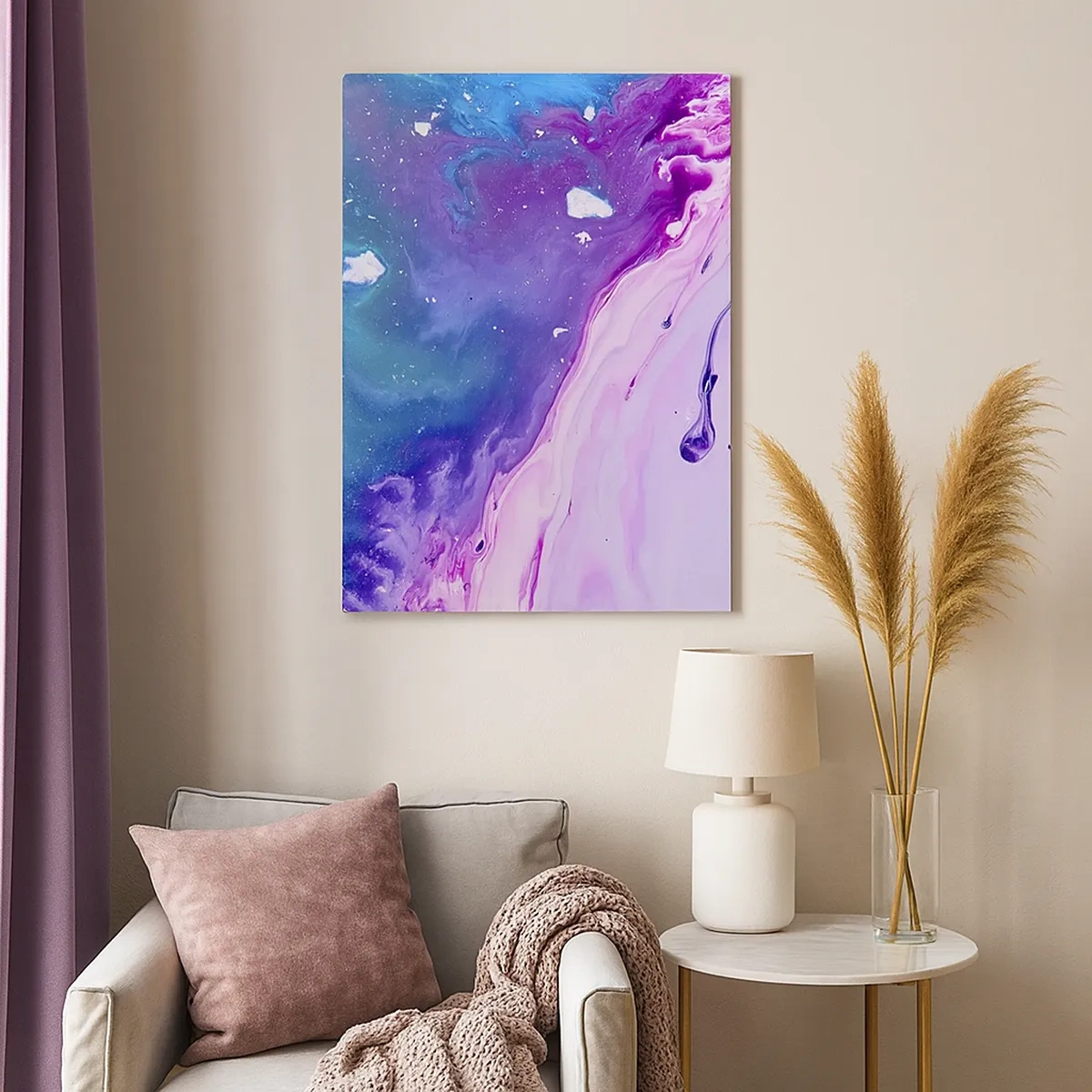 Impression sur toile - Image sur toile - Abstraction aux couleurs violettes et turquoise inspirée des contrastes - 50x70cm - Yin et yang - Décoration murale moderne pour le salon et la chambre ARTTOR