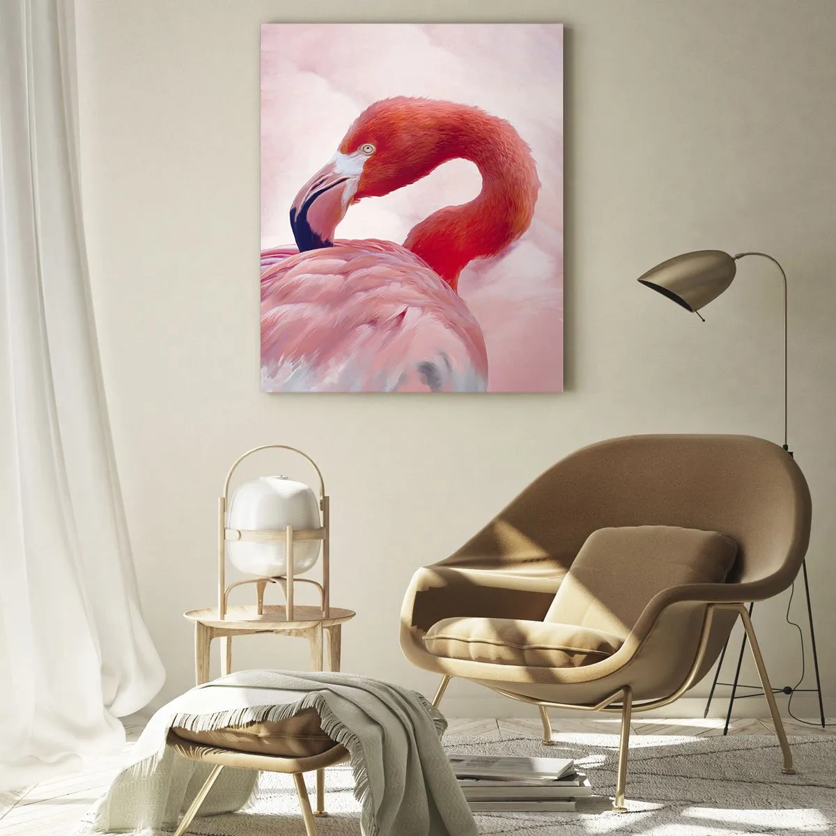 Impression sur verre - Image sur verre - Un flamant rose aux tons roses sur fond clair - 80x120cm - Beauté des oiseaux - Décoration murale moderne pour le salon et la chambre ARTTOR