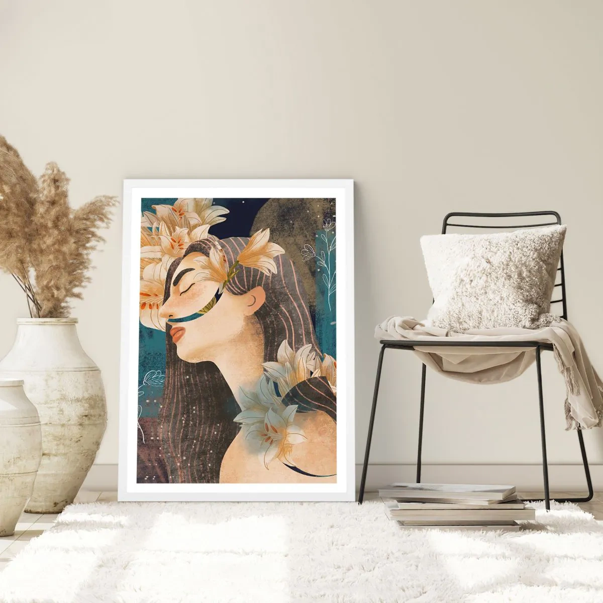 Affiche dans un cadre blanc - Poster - Conte de fée sur la princesse lilas - 50x70 cm