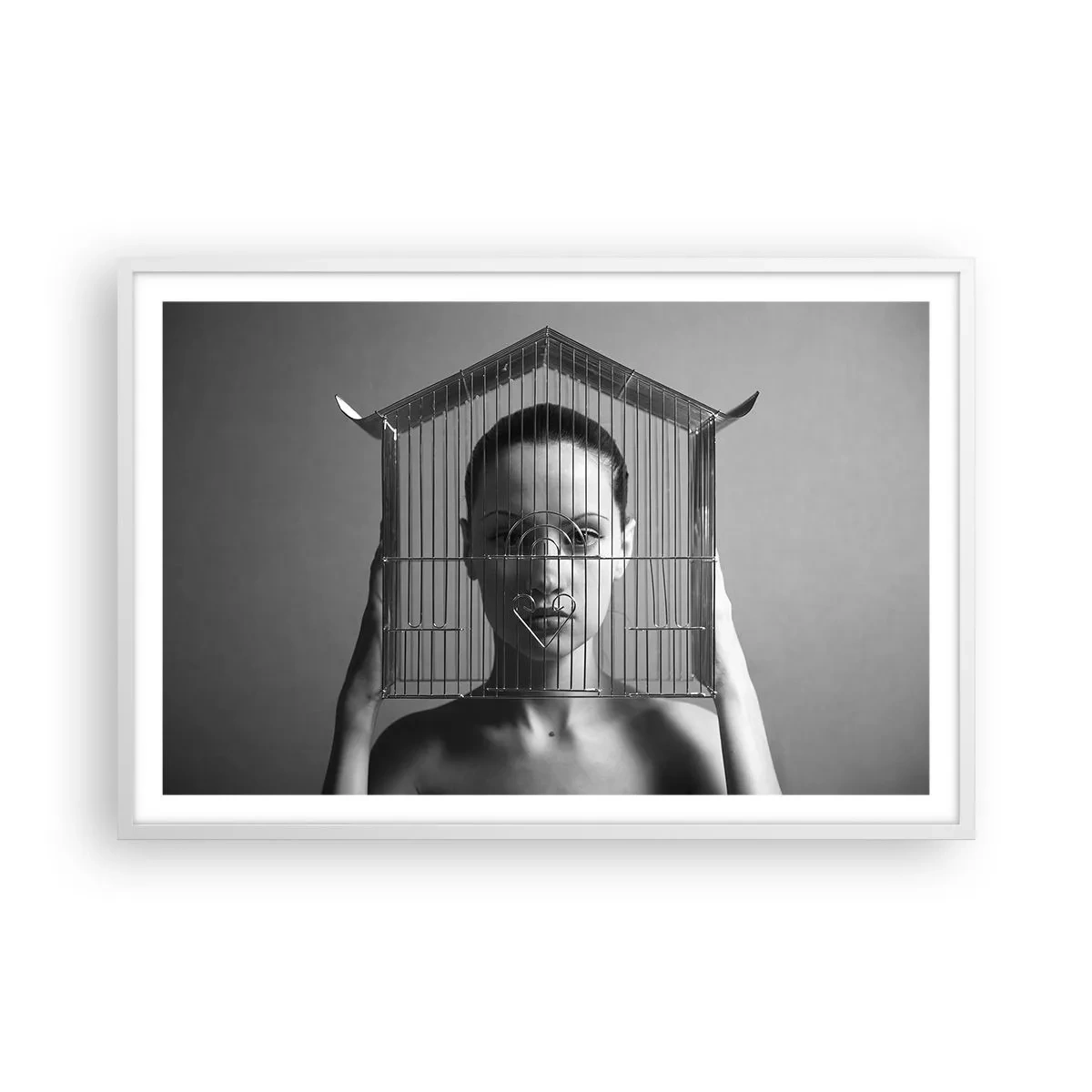 Affiche dans un cadre blanc - Poster - Portrait un peu surréaliste - 91x61 cm