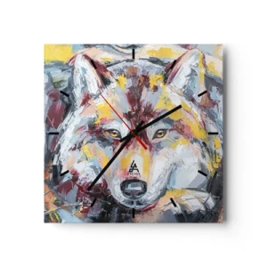Horloge murale - Pendule murale - Portrait artistique d'un loup aux couleurs intenses - 30x30cm - En paix au milieu des siens - Décoration murale moderne pour le salon et la chambre ARTTOR