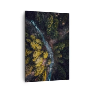Impression sur toile - Image sur toile - Vue d'en haut d'une forêt avec une rivière sinueuse - 70x100cm - De plus en plus vite - Décoration murale moderne pour le salon et la chambre ARTTOR