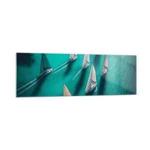 Impression sur verre - Image sur verre - Yachts sur l'eau turquoise en mouvement dynamique - 160x50cm - Dans une compétition avec le vent - Décoration murale moderne pour le salon et la chambre ARTTOR