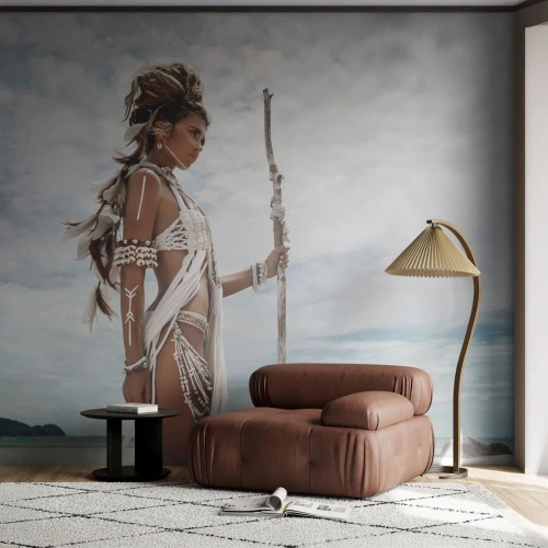Papier Peint Photo Standard Eco - Reine des tropiques - Femme, Robe ethnique, Tribu - 200x140 cm