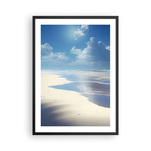 Affiche dans un cadre noir - Poster - Une plage ensoleillée avec le ciel reflété dans l'eau - 50x70cm - Des vacances paradisiaques - Décoration murale moderne pour le salon et la chambre ARTTOR