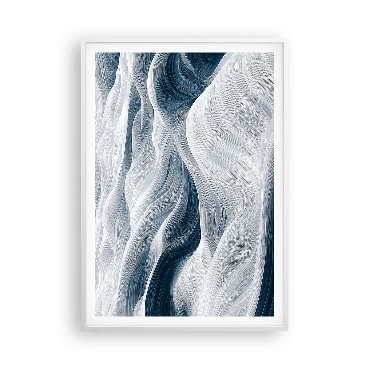 Affiche dans un cadre blanc - Poster - Vagues blanches et bleues - 70x100 cm