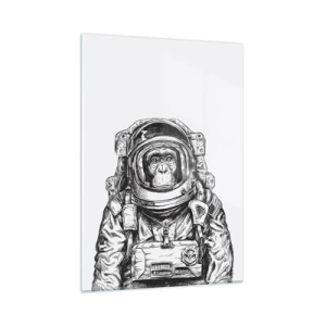 Impression sur verre - Image sur verre - Croquis d'un singe en combinaison d'astronaute sur fond blanc - 50x70cm - Évolution alternative - Décoration murale moderne pour le salon et la chambre ARTTOR