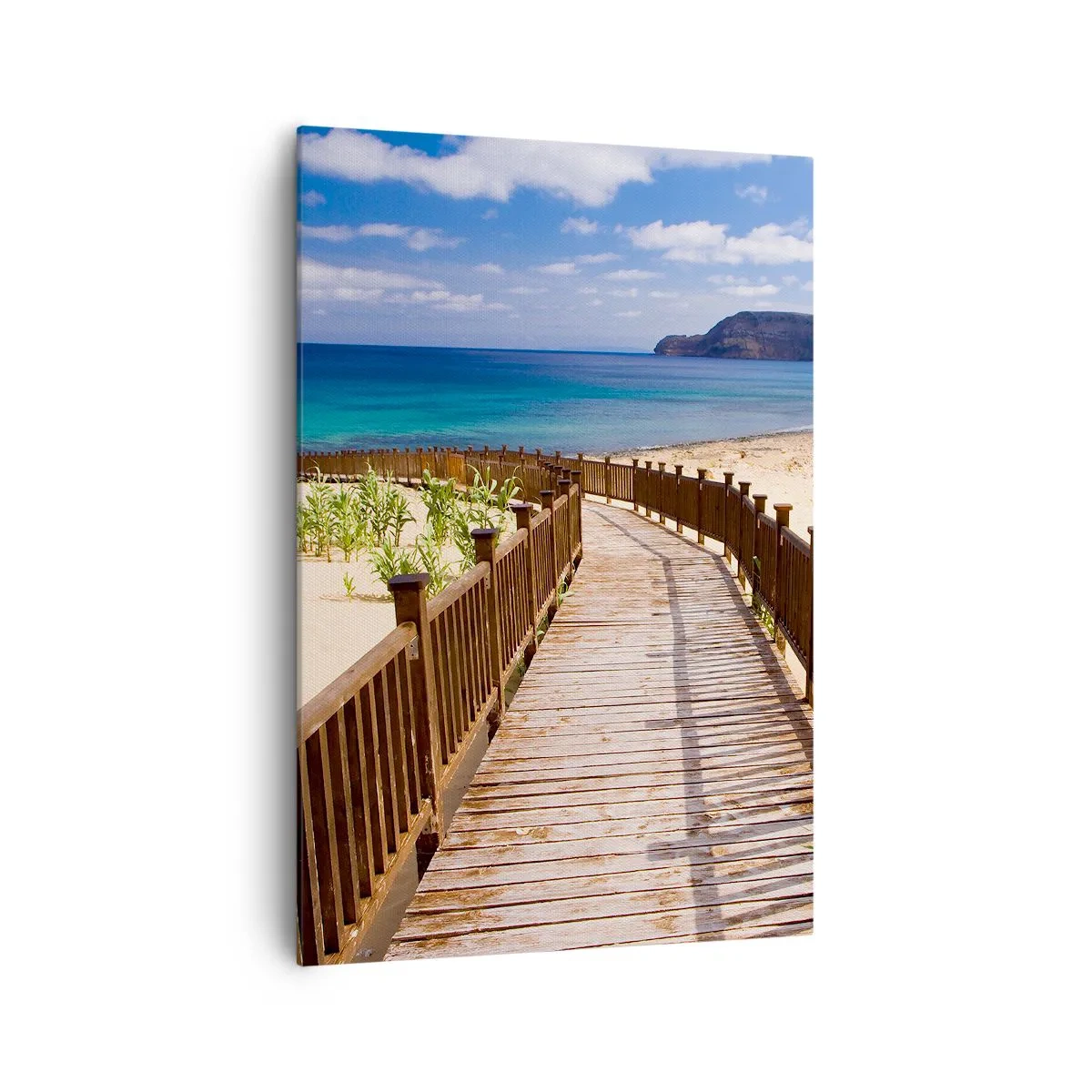 Impression sur toile - Image sur toile - Chemin en bois menant à la plage avec vue sur l'océan - 70x100cm - Emmène-moi dans les îles du bonheur - Décoration murale moderne pour le salon et la chambre ARTTOR