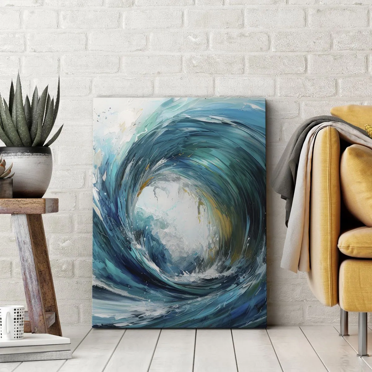 Impression sur toile - Image sur toile - Une vague dynamique dans les tons bleu et turquoise - 50x70cm - Portail maritime - Décoration murale moderne pour le salon et la chambre ARTTOR