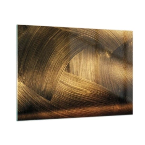 Impression sur verre - Image sur verre - Une peinture abstraite représentant des lignes géométriques dorées sur un fond - 100x70cm - Dans un labyrinthe en or - Décoration murale moderne pour le salon et la chambre ARTTOR