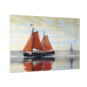 Impression sur verre - Image sur verre - Voiliers sur une mer calme au coucher du soleil - 100x70cm - He, navigue, marin - Décoration murale moderne pour le salon et la chambre ARTTOR