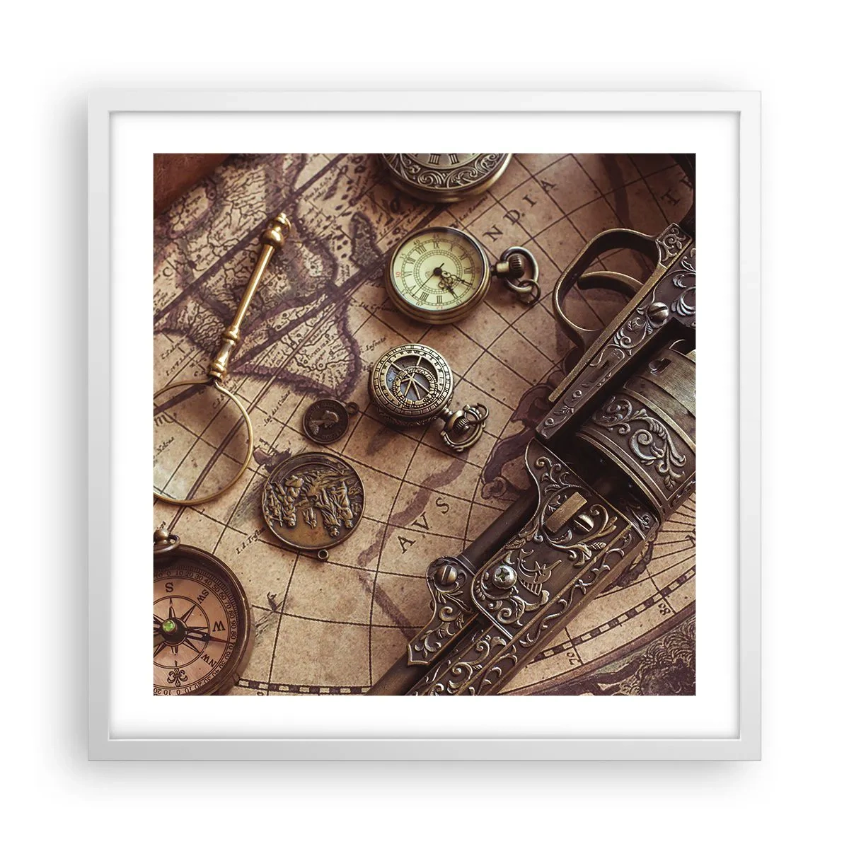 Affiche dans un cadre blanc - Poster - L'aventure appelle - 50x50 cm